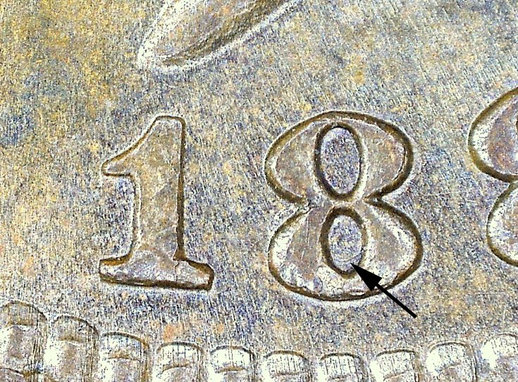 1884 Liberty nickel RPD-002 repunched date 1884 over 8 variety close-up macro photograph
